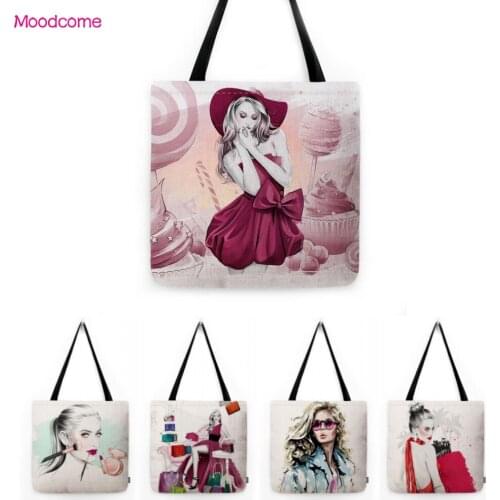 Independent Sexy Elegant Beautiful Lady Modern Woman Pretty Girl Sketch Art Water Resistant Linen Shopper Fashion Beach Tote Bag