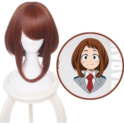 My Hero Academia Boku no Hiro Akademia OCHACO URARAKA Short Brown Bobo Heat Resistant Cosplay Costume Wig +Wig Cap