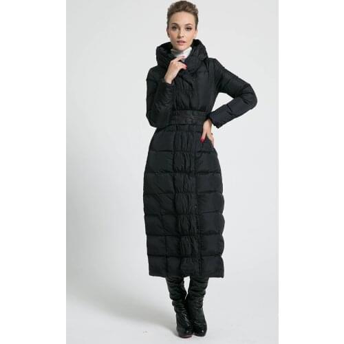 2019 new womens winter Long down jackets hooded belt big size black navy blue plus size thickening outerwear coats
