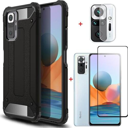 Redmi Note 10 Pro Tempered Glass Shockproof Case Redmi Note 10 Pro Max Ultra Double Layer Full Protector Cover Camera Lens Film