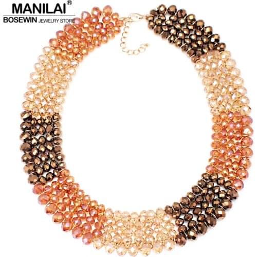 MANILAI Luxury Crystal Necklaces Multicolor Maxi Collar Chunky Chokers Women Statement Necklace Fashion Jewelry Beaded Necklace