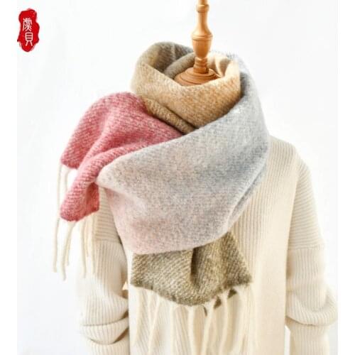 Wool thick shawl classic gradient color long scarf women winter tassel fashion casual warm pashmina scarves gift for girl ladies