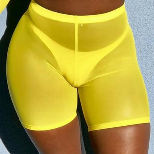 Sexy Women Shorts Swimming Trunks Hollow Out See Through Ladies Cycling Gym Plain Stretch Shorts Elastic Waist Womens Hot Pants