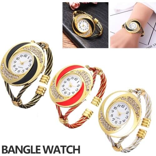 Rhinestone Bracelet Watch Bangle Quartz Wristwatch Mini Arabic Numerals Dial Round Bangle Cuff Watch For Women Lady Gift