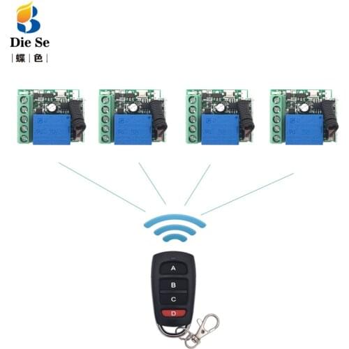 433MHz Universal Wireless Remote Control For Gate Garage DC 12V 1CH Relay Receiver Module 4 Button Remote Controler RF Switch