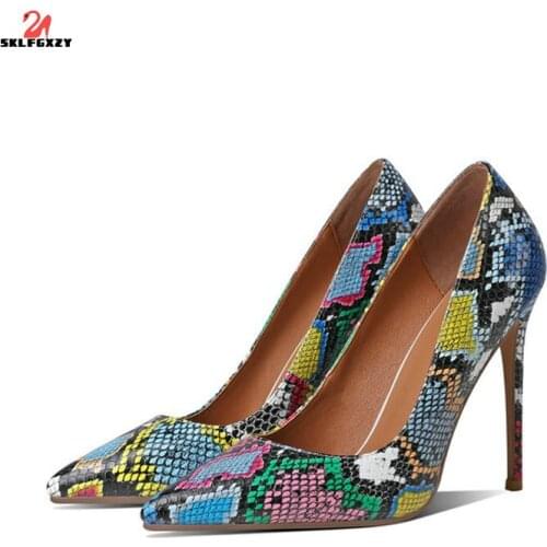 SKLFGXZY Brand New European Style Women Sexy Leather High Heels Pointed Womens Shoes Party Fashion Serpentine Pumps