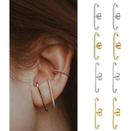 CANNER 925 Sterling Silver Earrings Single Row CZ Crystal Zircon stud Earrings for Women European and American Fashion Jewelry