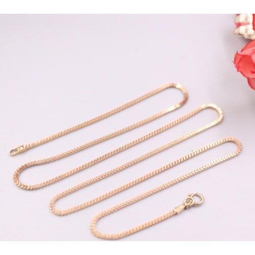 Free Shipping Real 18K Rose Gold Necklace Women Luck Milan Box Chain Necklace 17.7inch 1mmW 2.5-3g