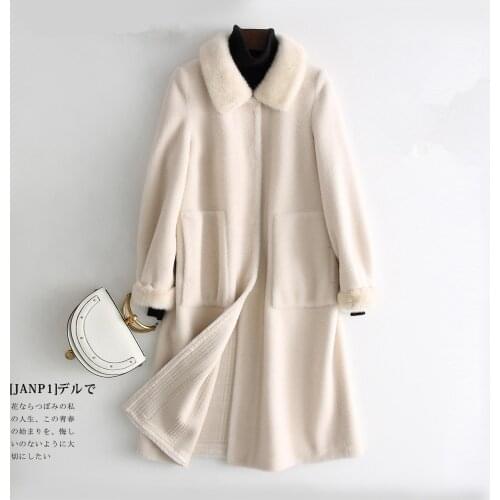 Winter Women Sheep Shearling 100%Wool Coat Female Mink Fur Collar Korean Vintage Pink Jacket X2412000MSW8203 MY1952