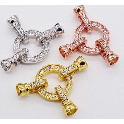 24x32mm 18k Gold filled clear CZ pave brass large spring ring clasp connector