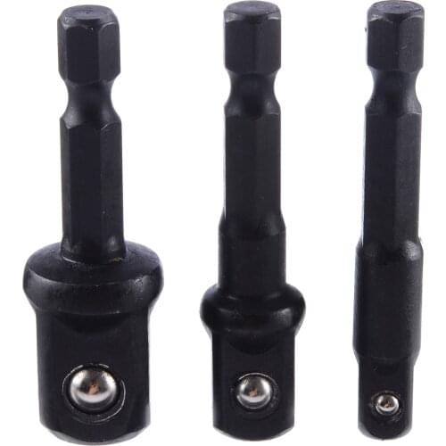 3pcs 1/2'' 3/8'' 1/4'' Drill Bits Socket Nut Driver Adapter 50mm Mini Hex Socket Chuck Wrench Electric Screwdriver Extension Bit