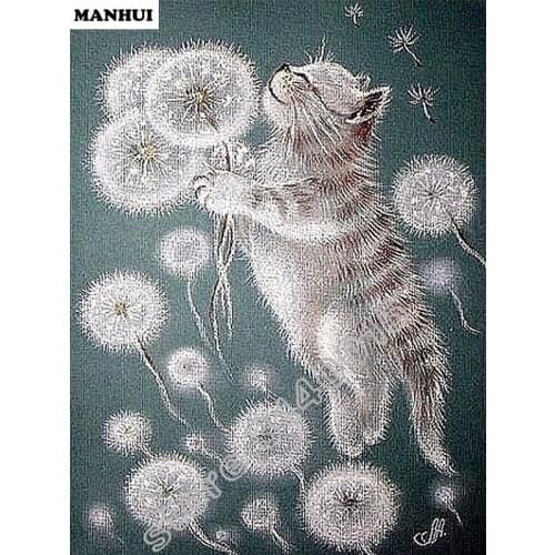 Diamond Embroidery 5D DIY Diamond Painting Animal Dandelion cat Diamond Painting Cross Stitch Rhinestone Mosaic BFC167