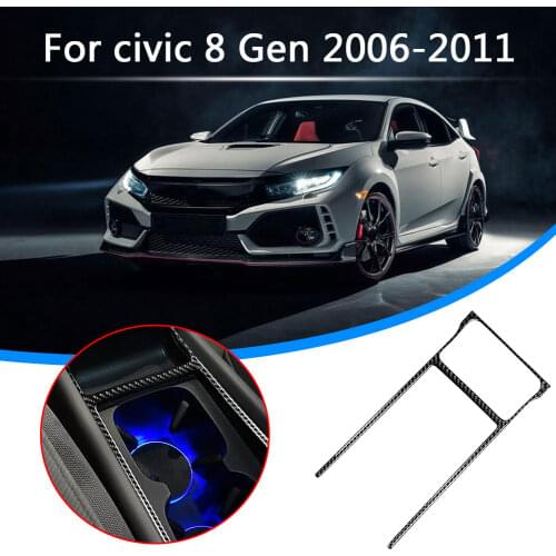 Auto Styling Trim Cover Sticker Parts Carbon Fiber Console Cup Holder Frame Cover for Honda Civic 8th Gen 2006-2011