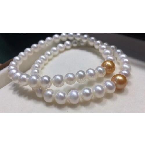 D821 Pearl Bracelet Fine Jewelry Almost Round 7-10mm Fresh Water White Pearls Bracelets Fine Presents