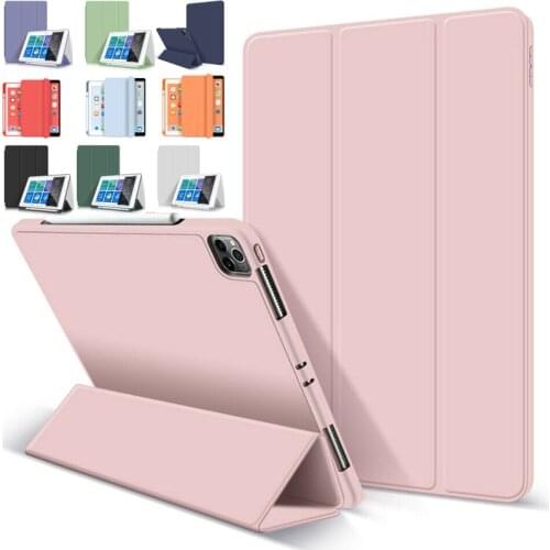 For IPad Pro 12.9 2018 2020 12 9 3th 4th With Pencil Holder Tablet Silicone Case Multifold Anti-fall Stand Protective Cover Case