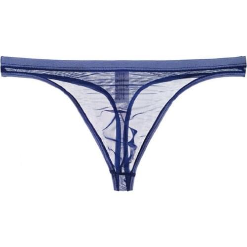 Men Ultra-Thin T-Back Underwear Sexy Sheer Mesh Smooth Ice Silk Micro Thongs Breathable Quick Dry Soft Bikini Thongs Summer