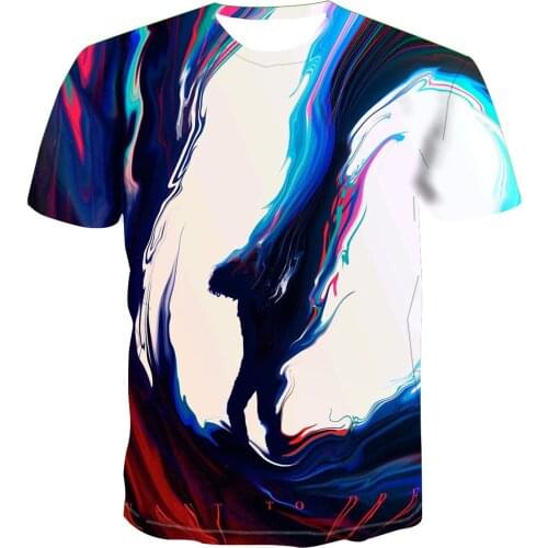 New 3D dynamic printing geometric creative design pattern color summer breathable top psychedelic vertigo T-shirt trend couple