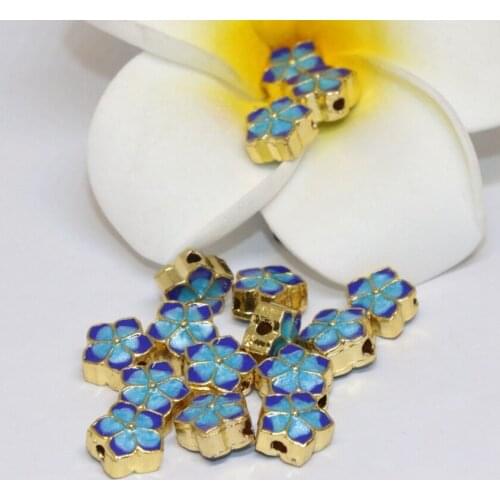 Exquisite 18 style accessories 5pcs cloisonne round flower barrel butterfly carved enamel spacer beads gold-color finding B2469
