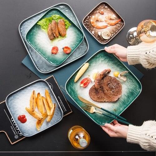 Stone Surface Ceramic Dinner Plates Steak Plate Square Food Dessert plate Tableware for Restaurant Hotel Gift Microwave