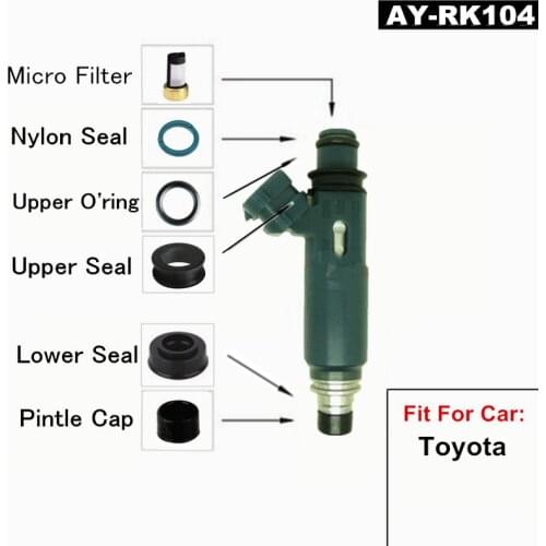 Fuel injector repair kit rubber seals kits cap filters for Toyota 4E 4EFE Engines OEM 23250-11120 2325011120 (AY-RK104)