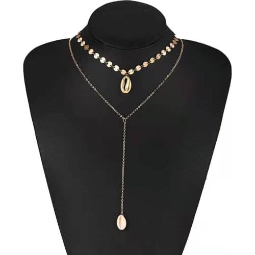 Fashion Personality Ladies Necklace INS Net Red Creative Retro Y-Shaped Double Shell Pendant Necklace 2021Trend Party New Gift