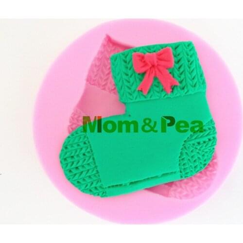 Mom&Pea 0402 Free Shipping Knitted Sock Silicone Soap Mold Cake Decoration Fondant Cake 3D Mold Food Grade Silicone Mould