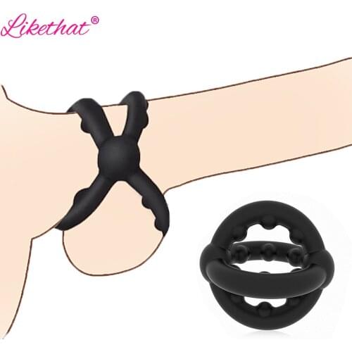 Dual Cock Rings for Men Masturbator Penis Ring Elastic Delay Ejaculation Stronger Erection Chastity Cage Sex Toys For Men
