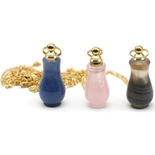 Natural Perfume Bottle Pendant Necklace Natural Stone Vase Pendant Necklace for Jewelry Necklace Gift 18x40mm Length 60+5cm