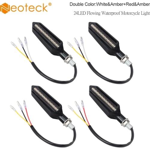 NEOTECK 4pcs Universal 24 LED Double color Flowing Waterproof Motorcycle Motorbike Turn Signal Indicator Amber Lights