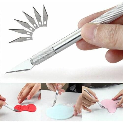 Non-Slip Metal Scalpel Knife Tools Kit Cutter Engraving Craft knives + 6pcs Blades Mobile Phone PCB DIY Repair Hand Tools