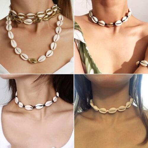 2021 New Fashion Black Rope Chain Natural Shell Necklaces for Women Summer Beach Seashell Jewelry Chokers Girl Gift Coquille