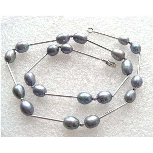 New Arrival Favorite Pearl Jewelry Amazing 10mm Black Rice Natural Freshwater Pearl Tible Silver Necklace Fine Lady Gift