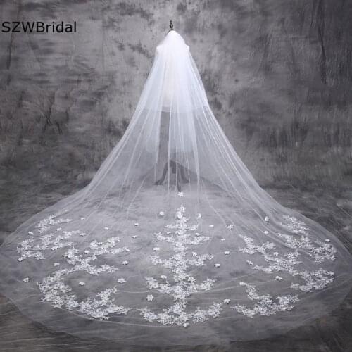 New Arrival Welon Ivory Wedding veil Appliques Lace Wedding accessories Bridal Veil Long Boda vail bride Voile mariee