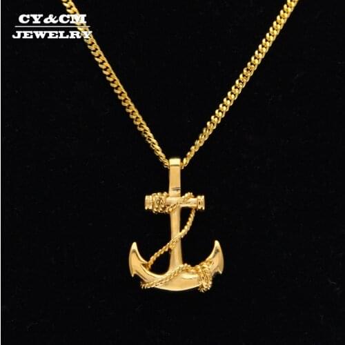 Men Women Vintage Gold Silver Color Tone 316L Stainless Steel Navy Anchor Pendant Necklace Jewelry Iced Out Hip Hop Cuban Chain
