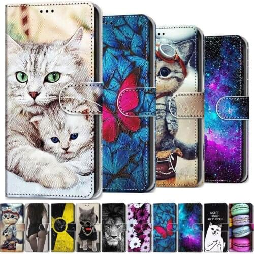 Patterned Flip Leather Wallet Case For Huawei Y5P Y6P Y7P Y5 2017 Y6 2018 Y7 Y9 Prime 2019 Cat Butterfly Cute Stand Cover DP08F
