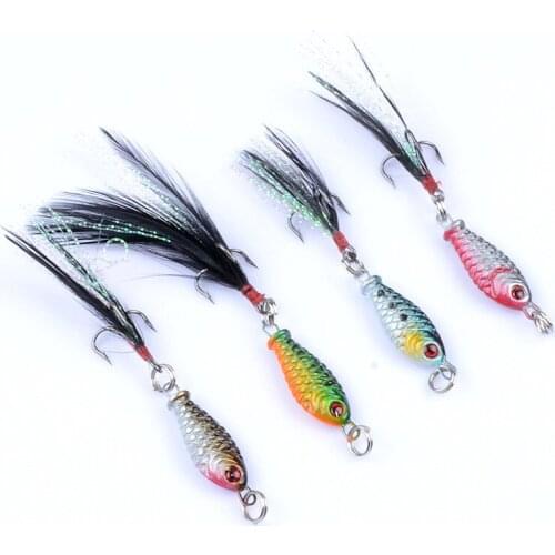 Rompin 1pcs 6g Mini Metal Fishing Jig Lure 3D Eyes Artificial Bait With Feather Hook Crankbait Lead Jigs winter Fishing Lures