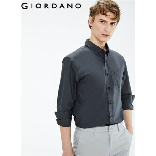 Giordano Men Shirts High-tech Cool Quick Drying Slim Shirt Single Patch Pocket Curved Hem Long Sleeves Causal Shirts 01041101