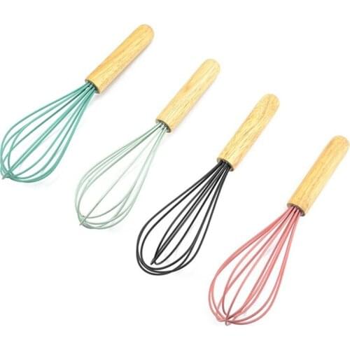 Manual Wooden Handle Silicone Quick Wire Egg Beater Mixer Hand Soap Cream Butter Cake Stirrer Cooking Utensils