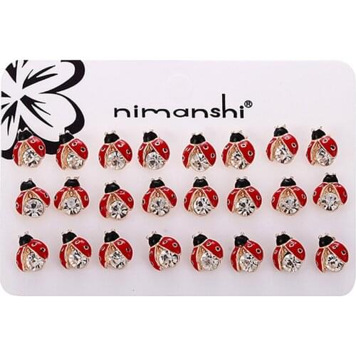 Wholesale 12 pairs/lot Fashion Alloy Oil Drip Stud earrings Women Baby Girls' Cute beetles Insect earrings Children gifts ED08