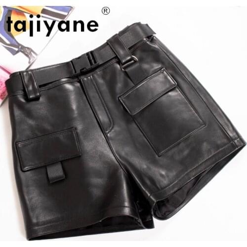 For Shorts 2021 Women Real Sheepskin High Waist Shorts Genuine Leather Womens Short Biker Spodenki Damskie TN2139