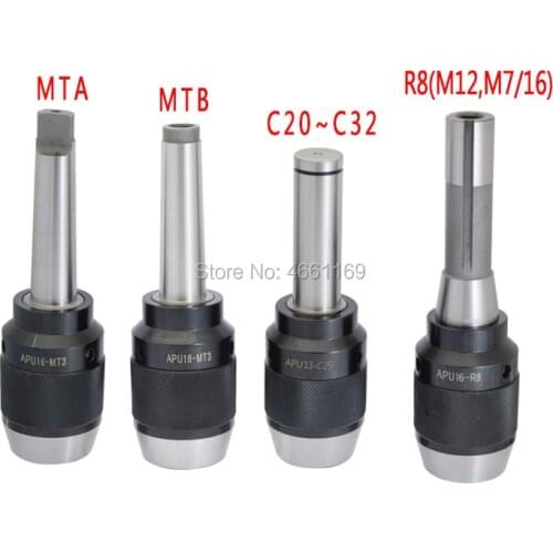 MT2 MT3 MT4 C20 C25 C32 R8 APU13 APU16 milling machine self-tightening drill chuck 1-13mm 1-16mm， Mohs integrated drill chuck
