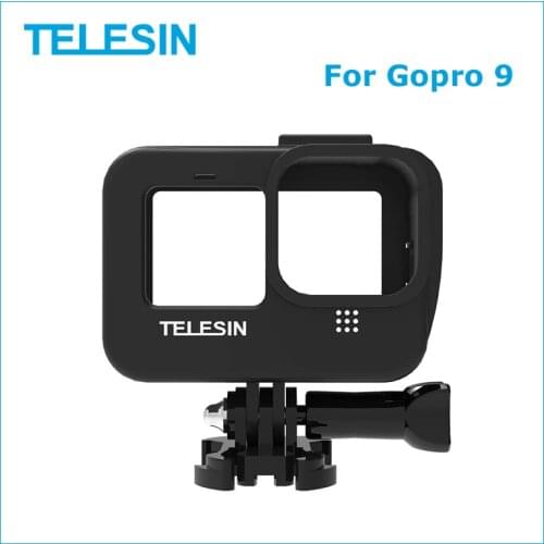 TELESIN Vlog Frame Housing Case Mount Bracket With Cold Shoe Battery Side Cover Hole for GoPro Hero 9 Black Camera Accessories