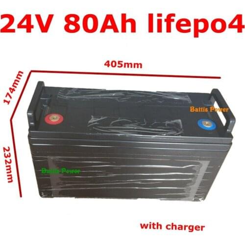 Waterproof 24V 80AH lifepo4 lithium Battery BMS 8S for 2400W Solar Energy storage inverter scooter Sweeper EV +10A Charger