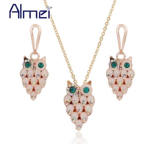 Almei 49% off Wedding African Costume Jewelry Set Women Owl Earrings Necklace Sets Gold Color Mariage Jewellery Children JS0068