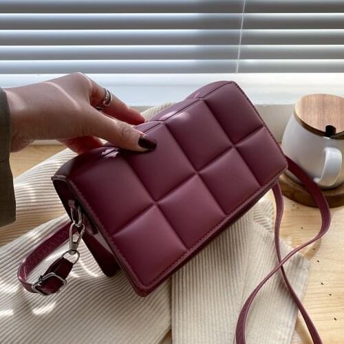 Female Fashion Lattice Cube Handbag PU Leather Solid Color Messenger Bag Shoulder Lady Cross Body Bag Daily Supplies