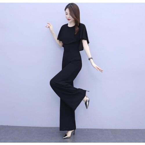 Women Though Straight Jumpsuit Batwing Short Sleeve O-Neck Romper Overall Summer Outfit Office Lady Wide Leg Elegant S-2XL