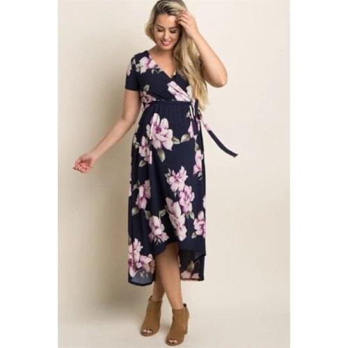 Womens Faux Wrap Maternity Dress with Adjustable Belt V Neck Breastfeeding Pregnancy Dresses Casual Floral Nursing Dress