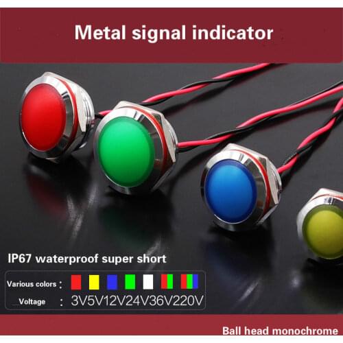 1pcs 16mm 19mm 22mm Warning Indicator Light Signal Light Indicator Wire 3V 5V 12V 24V 110V 220 Waterproof IP67 Metal LED