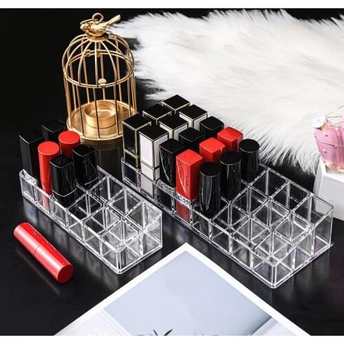 1pcs Transparent 12 Grids Acrylic Lipstick Holder Makeup Organizer Display Rack Case Cosmetic Nail Polish Make Up Organizer Tool