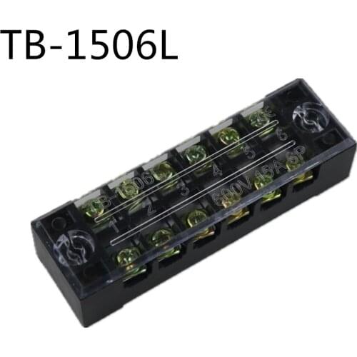 2Pcs 600V 15A TB-1506 Panel Mount Fixed Barrier 6 Position Terminal Block Connector